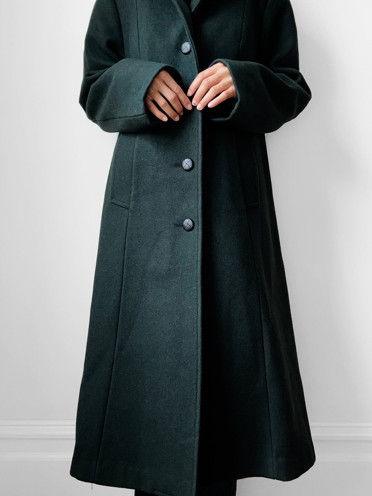 1980s Hunter Green Heavy Wool Military Overcoat - Sz. S/M