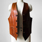 1970s Tobacco Tanned Leather Wood Button Vest - Sz. M/L