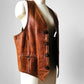 1970s Tobacco Tanned Leather Wood Button Vest - Sz. M/L