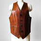 1970s Tobacco Tanned Leather Wood Button Vest - Sz. M/L