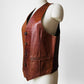 1970s Tobacco Tanned Leather Wood Button Vest - Sz. M/L