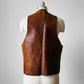 1970s Tobacco Tanned Leather Wood Button Vest - Sz. M/L