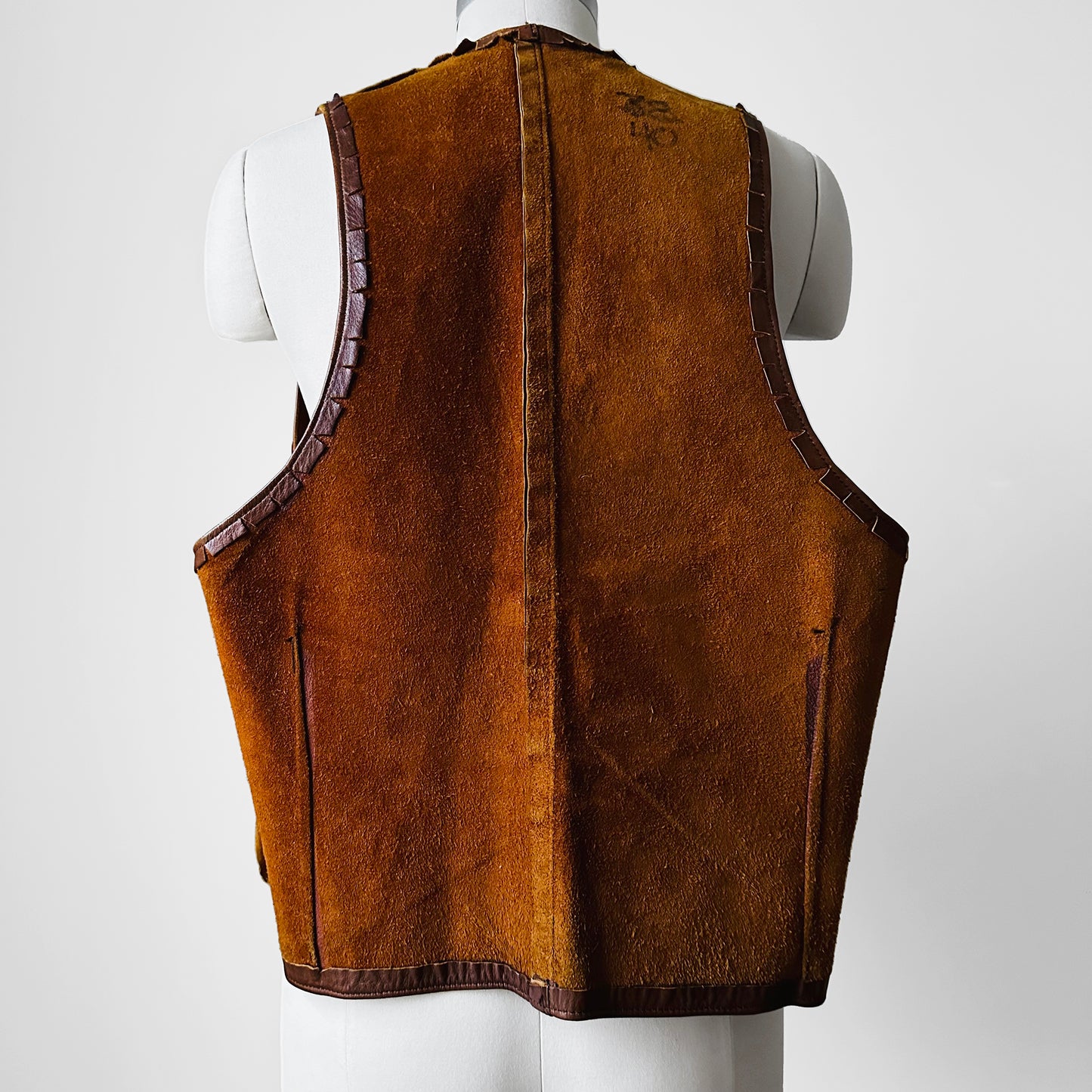 1970s Tobacco Tanned Leather Wood Button Vest - Sz. M/L