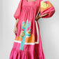 1970s - 1980s Pink and Green Cactus Cotton Prairie Dress - Sz. S/M