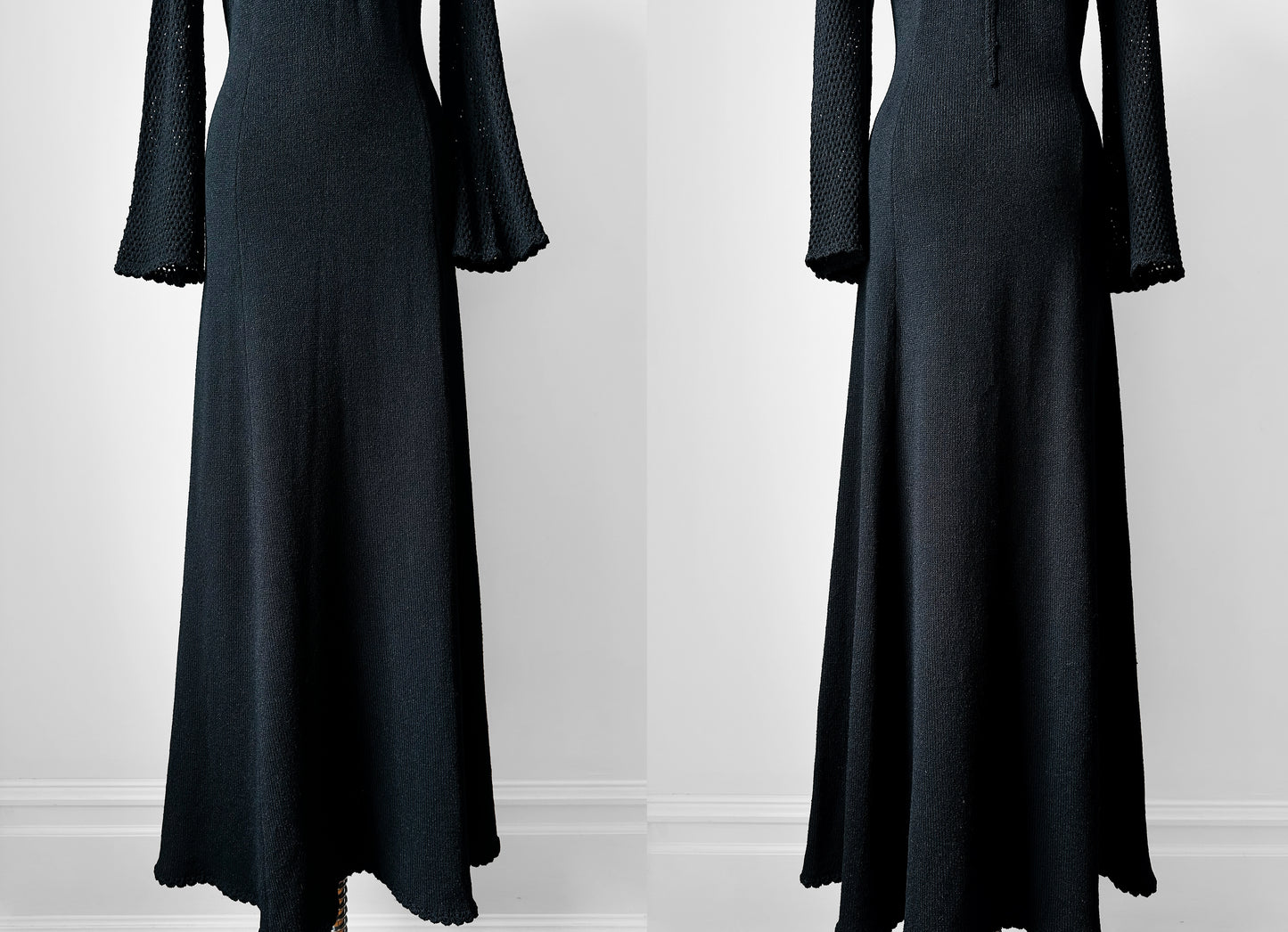 1970s Black Wool Blend Knit Floor Length Dress - Sz. S/M