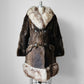 1960s - 1970s Mitchell Fur Bell Sleeved A-line Grey Brown Double-Breasted Lined Fur Jacket - Sz. S/M