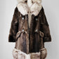 1960s - 1970s Mitchell Fur Bell Sleeved A-line Grey Brown Double-Breasted Lined Fur Jacket - Sz. S/M