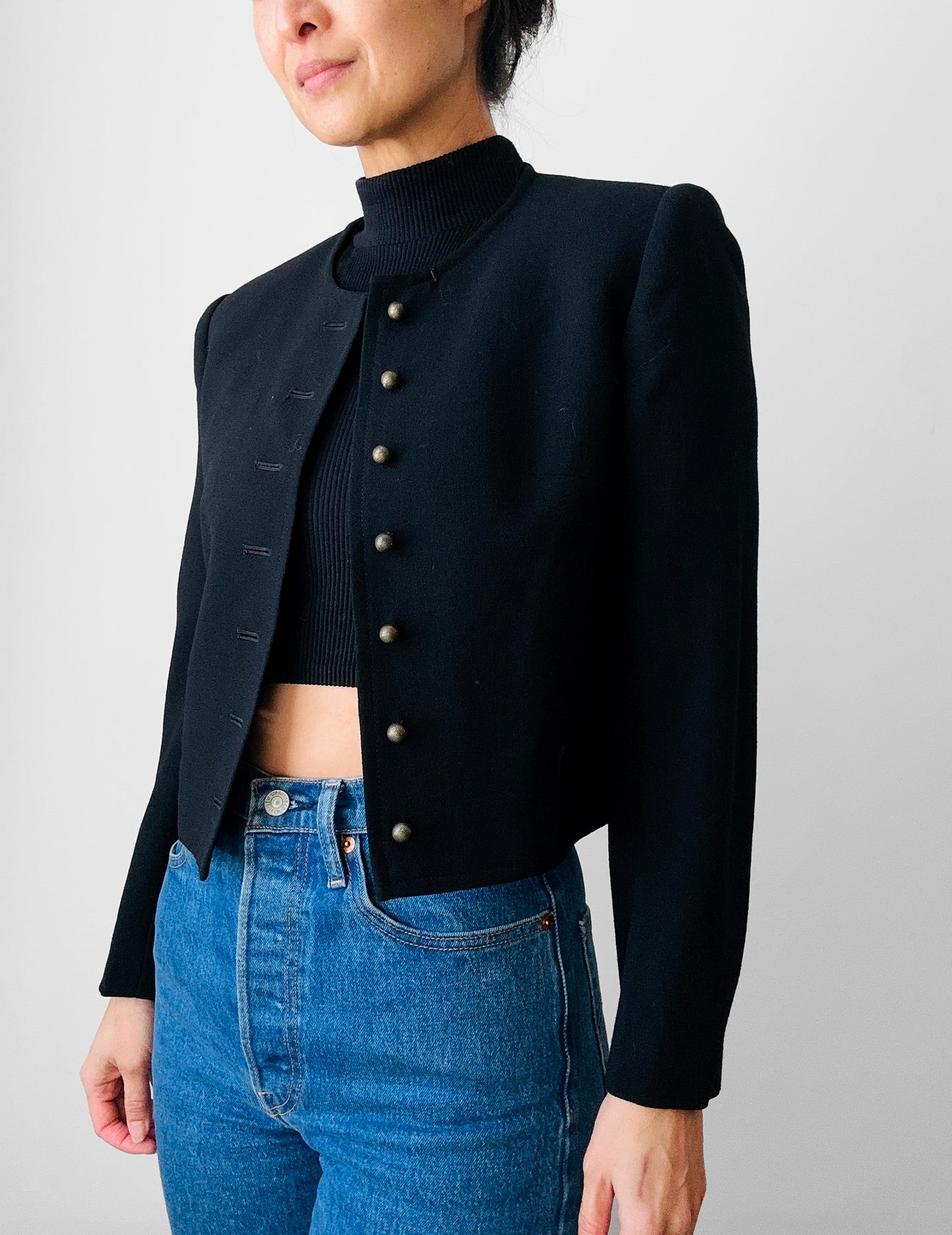 1990s Black Short Waisted Jacket- Sz. XS