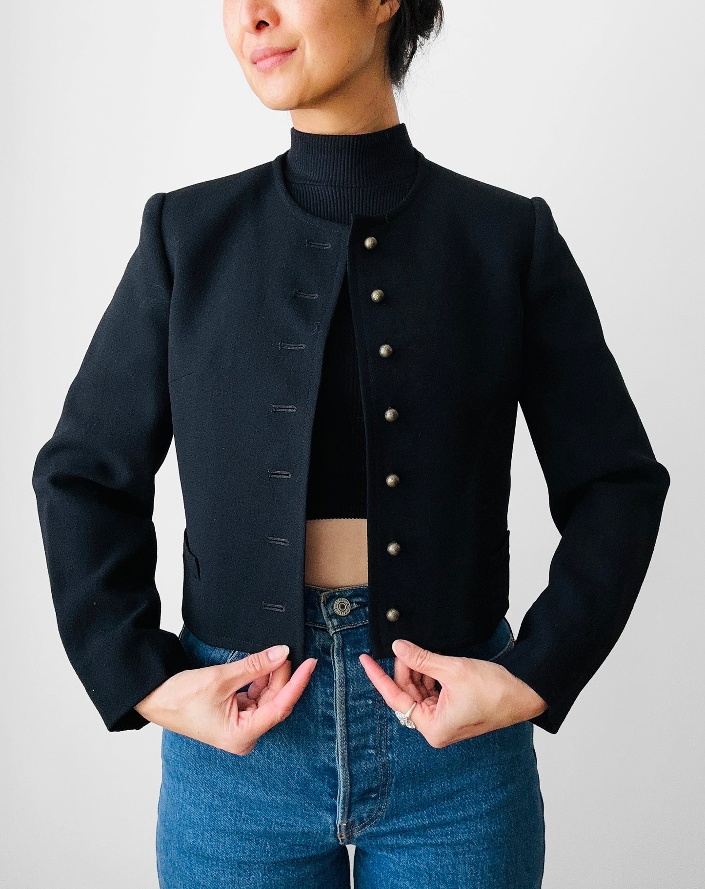 1990s Black Short Waisted Jacket- Sz. XS