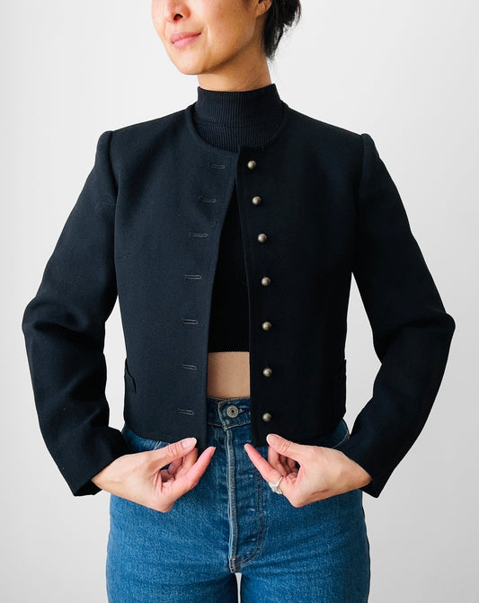 1990s Black Short Waisted Jacket- Sz. XS
