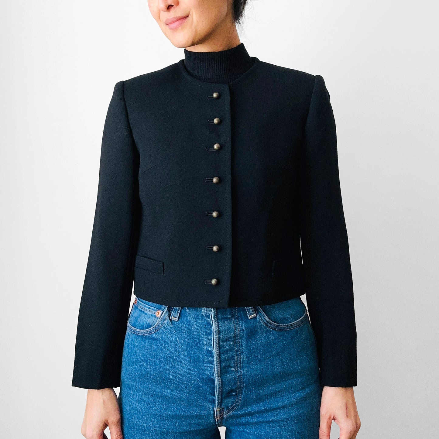 1990s Black Short Waisted Jacket- Sz. XS