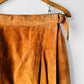Vintage 1980s Amber Tan Long Wrap Suede Leather Split-Back Skirt - Sz. SM