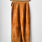 Vintage 1980s Amber Tan Long Wrap Suede Leather Split-Back Skirt - Sz. SM