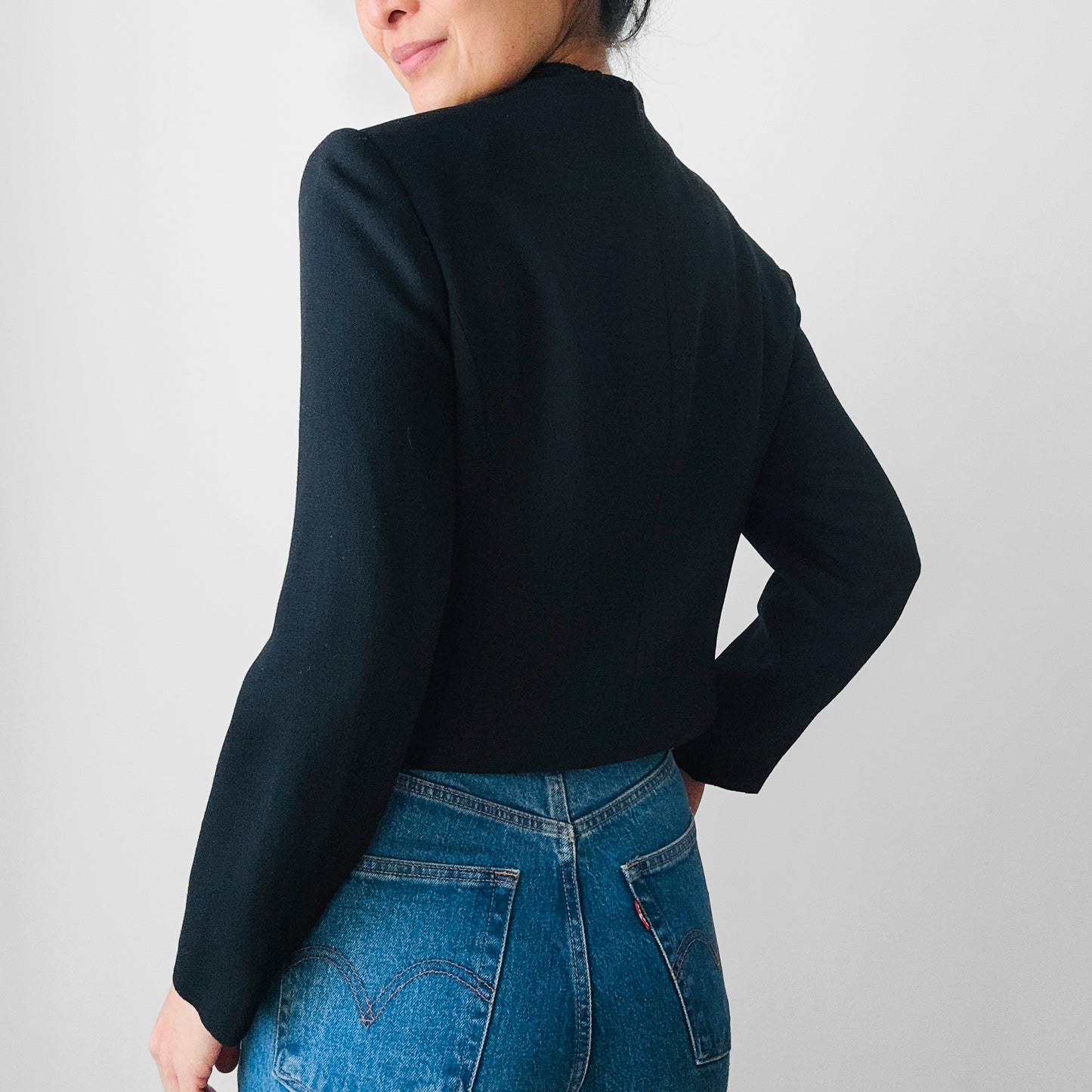 1990s Black Short Waisted Jacket- Sz. XS