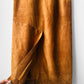 Vintage 1980s Amber Tan Long Wrap Suede Leather Split-Back Skirt - Sz. SM