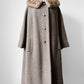 1960s Taupe Fur Collar A-Line Mid-Length Coat