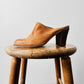 Vintage 1970s Tan Western-Style Slip-On Leather Mules with Stacked Wooden Heel - Sz. 8