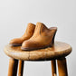 Vintage 1970s Tan Western-Style Slip-On Leather Mules with Stacked Wooden Heel - Sz. 8
