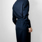 1980s Dark Navy Blue Button-Front Collared Tapered-Waist Wool Harve Benard Dress - Sz. S/M