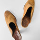 Vintage 1970s Tan Western-Style Slip-On Leather Mules with Stacked Wooden Heel - Sz. 8