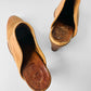 Vintage 1970s Tan Western-Style Slip-On Leather Mules with Stacked Wooden Heel - Sz. 8