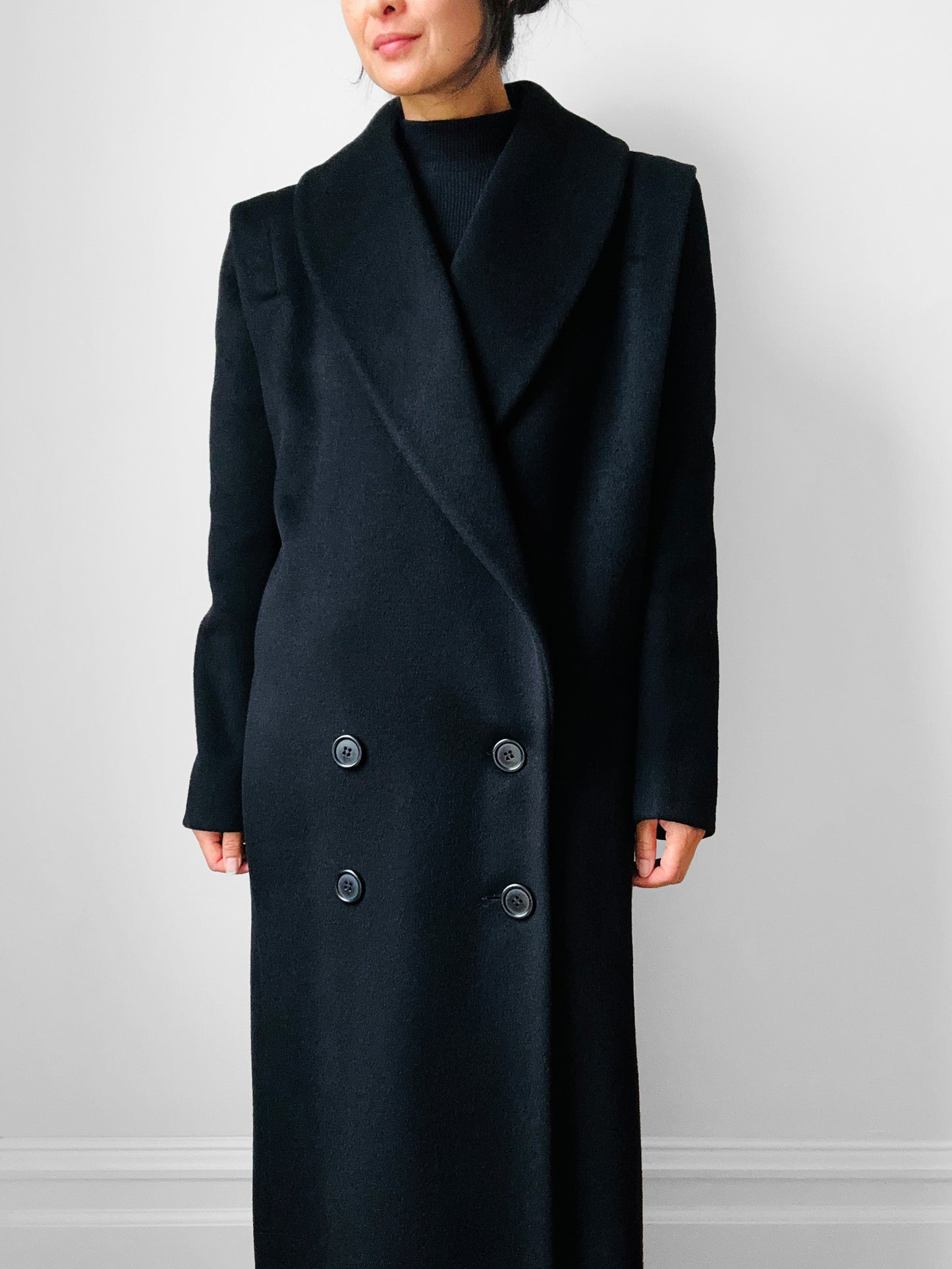 1980s Black Wool Exaggerated Collar Coat- Sz. S/M