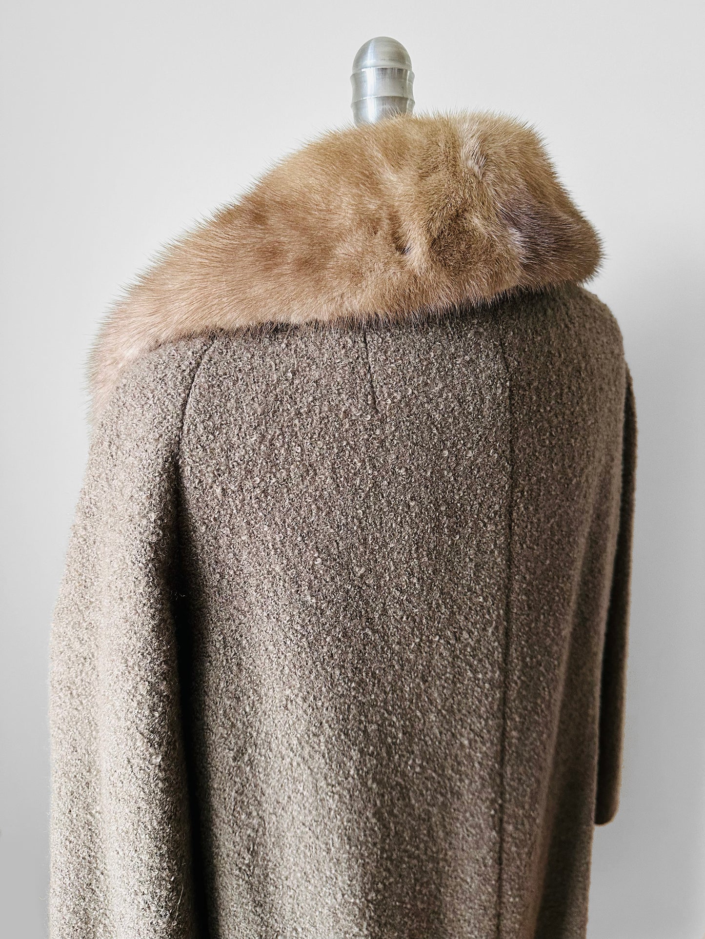 1960s Taupe Fur Collar A-Line Mid-Length Coat