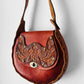 Vintage 1960s - 1970s Reddish Brown Floral Motif Tan Tooled Leather Bag