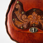 Vintage 1960s - 1970s Reddish Brown Floral Motif Tan Tooled Leather Bag