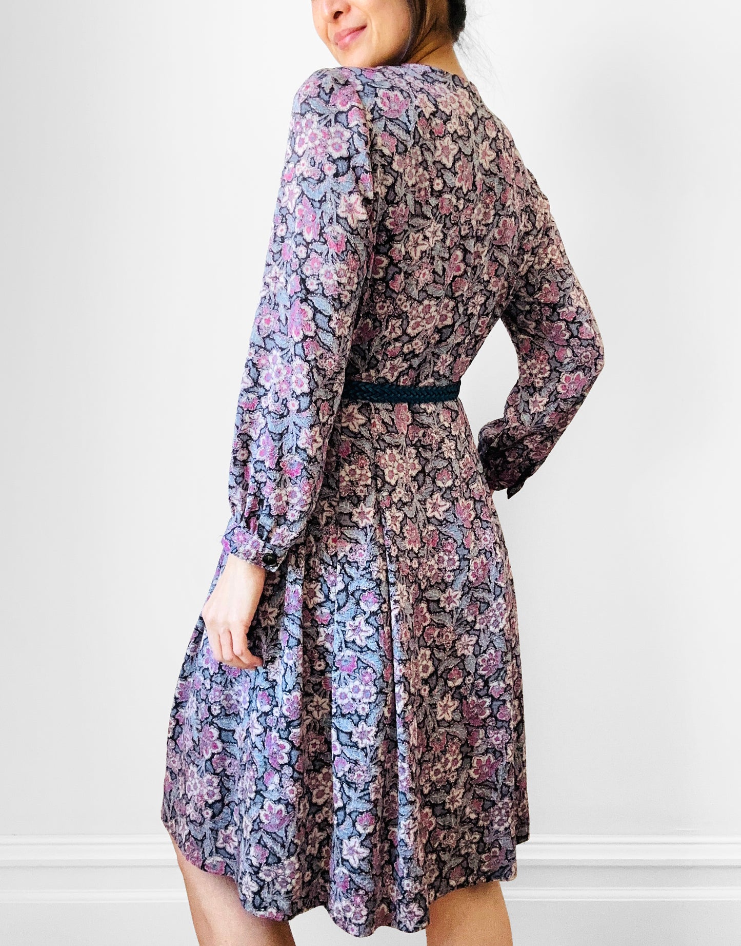 1990s - 2000s Mauve Floral Day Dress - Sz. XS/S