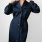 1980s Dark Navy Blue Button-Front Collared Tapered-Waist Wool Harve Benard Dress - Sz. S/M