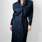 1980s Dark Navy Blue Button-Front Collared Tapered-Waist Wool Harve Benard Dress - Sz. S/M