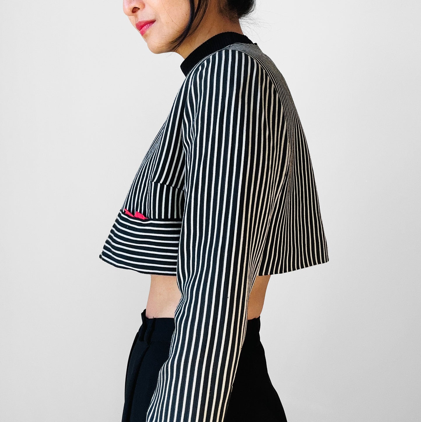 1960s Black and White Stripe Crop Tuxedo Bolero Jacket - Sz. Small