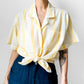 1970s - 1980s Yellow and White Stripe Short Sleeve Cotton Button-Front Shirt - S/M