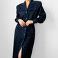 1980s Dark Navy Blue Button-Front Collared Tapered-Waist Wool Harve Benard Dress - Sz. S/M