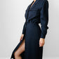 1980s Dark Navy Blue Button-Front Collared Tapered-Waist Wool Harve Benard Dress - Sz. S/M