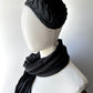 1950s - 1960s Black Velvet Ribbon Trimmed Hat - Sz. S