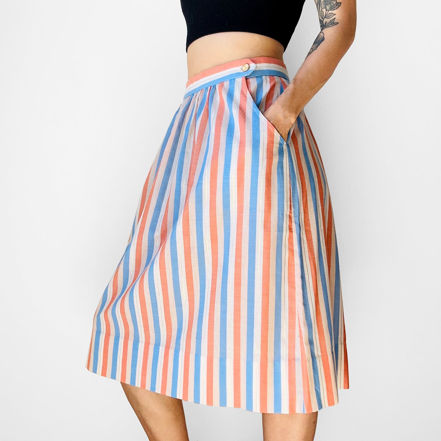 1970s Handmade Stripe Lightweight Cotton Stripe Summer Skirt - Sz. S/M