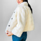 1980s Cream Faux Fur Crop A-line Bell-Sleeve Lined Jacket - Sz. XS / S