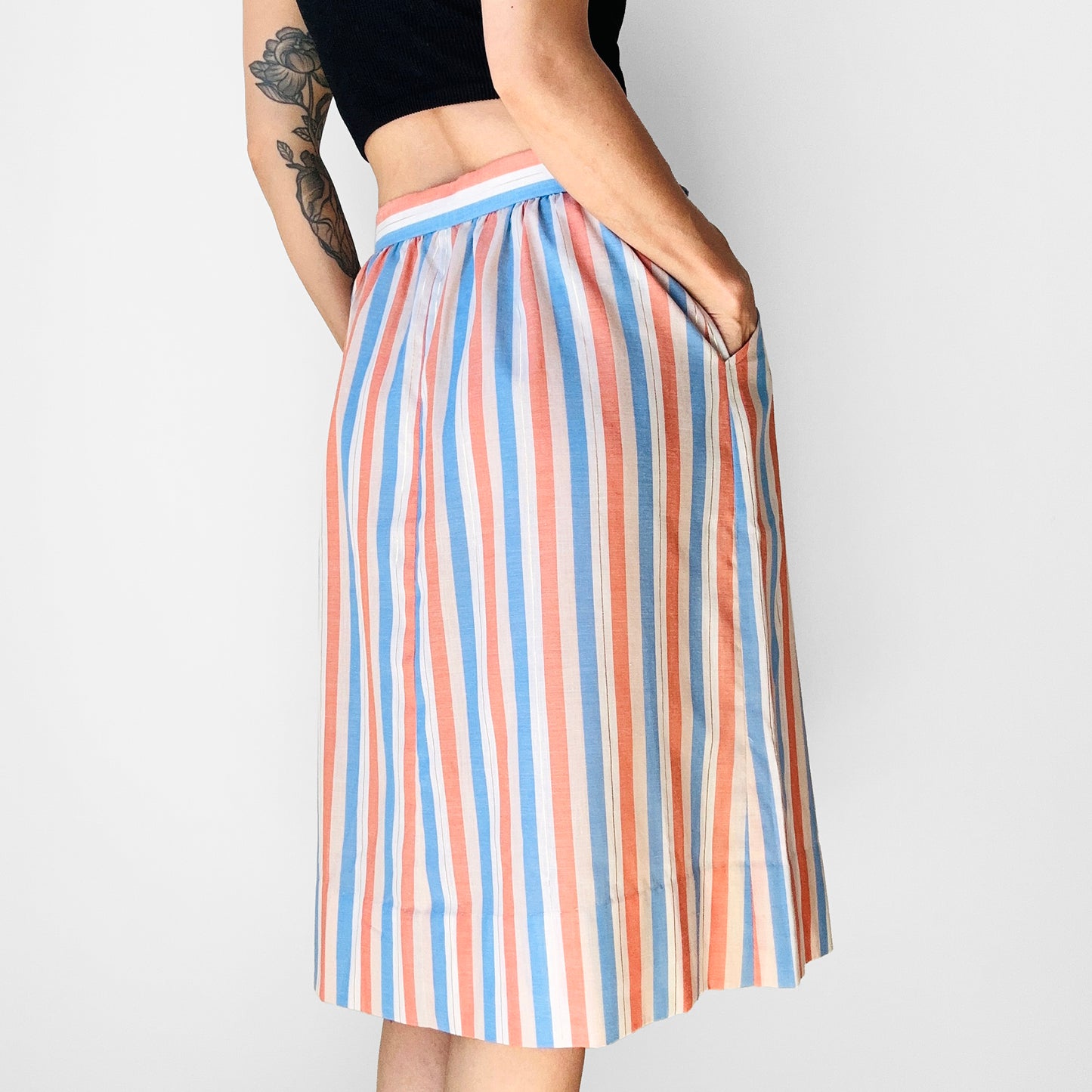 1970s Handmade Stripe Lightweight Cotton Stripe Summer Skirt - Sz. S/M