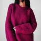 Chunky Wine-Toned Handknit Heavy Wool Jumper Sweater - Sz. O/S