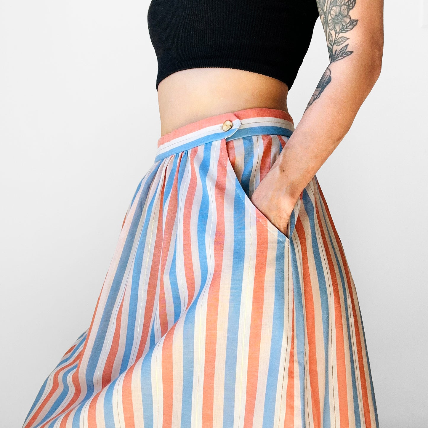 1970s Handmade Stripe Lightweight Cotton Stripe Summer Skirt - Sz. S/M