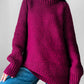 Chunky Wine-Toned Handknit Heavy Wool Jumper Sweater - Sz. O/S