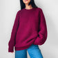 Chunky Wine-Toned Handknit Heavy Wool Jumper Sweater - Sz. O/S