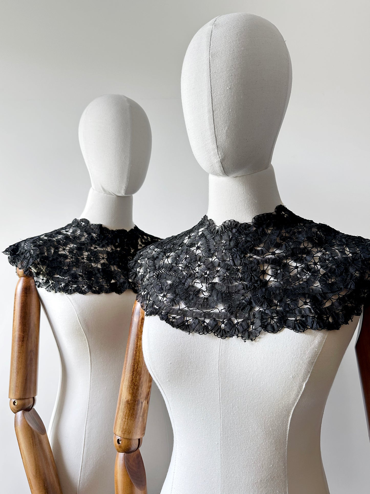 Antique Victorian Era Black Lace Collar Pieces Set