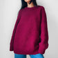 Chunky Wine-Toned Handknit Heavy Wool Jumper Sweater - Sz. O/S