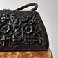 1950s Caron of Houston Black Brown Top Handle Carved Celluloid Handbag