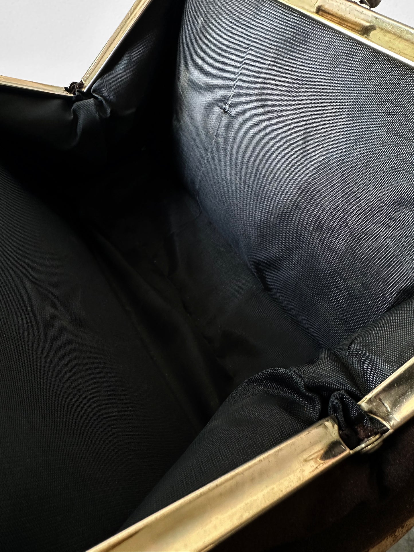 1950s Caron of Houston Black Brown Top Handle Carved Celluloid Handbag