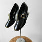 1960s - 1970s Black Patent Leather Gold Buckle Slip On Heels