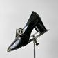 1960s - 1970s Black Patent Leather Gold Buckle Slip On Heels